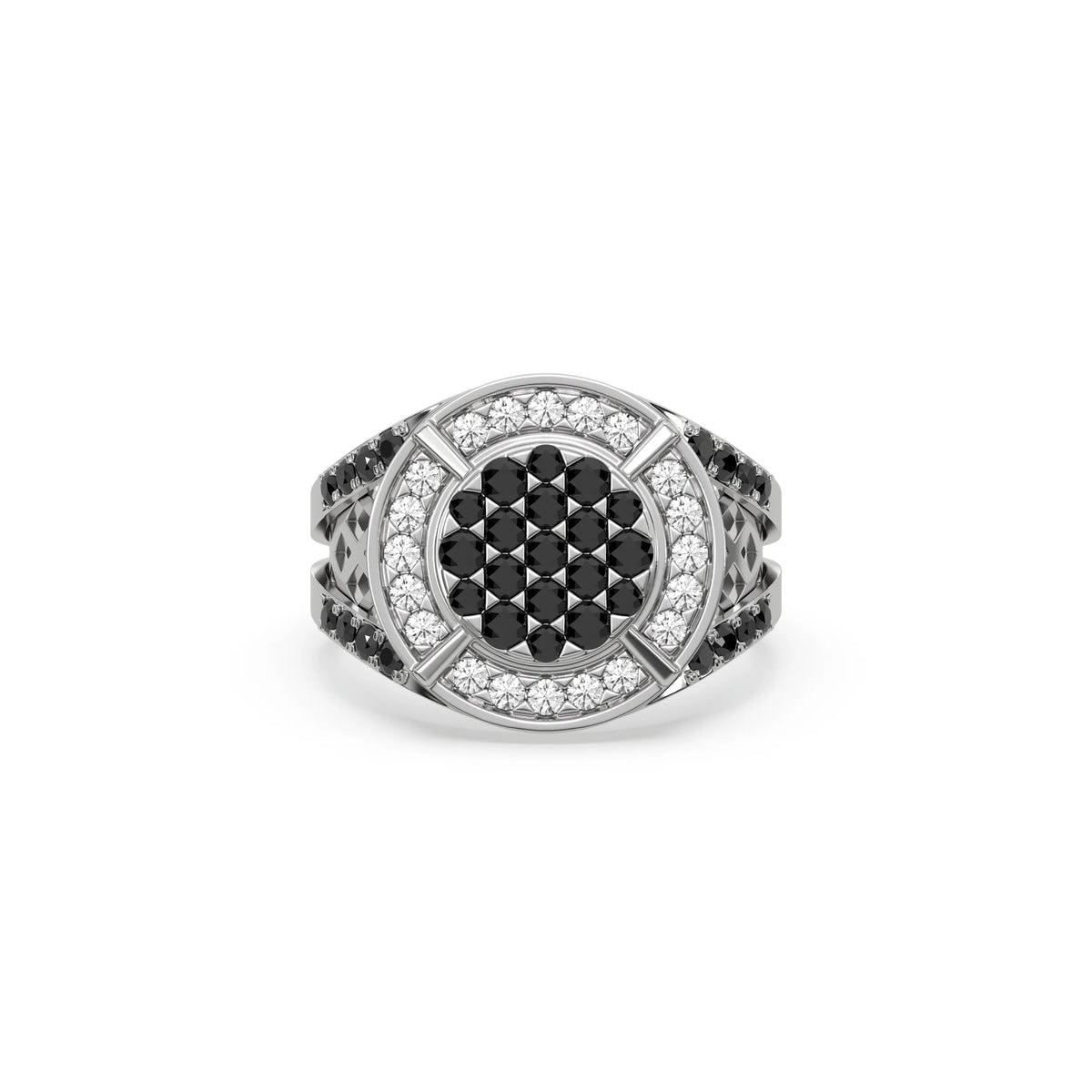 1.35 CT Black Natural Diamond Two Tone Disk Signet Ring