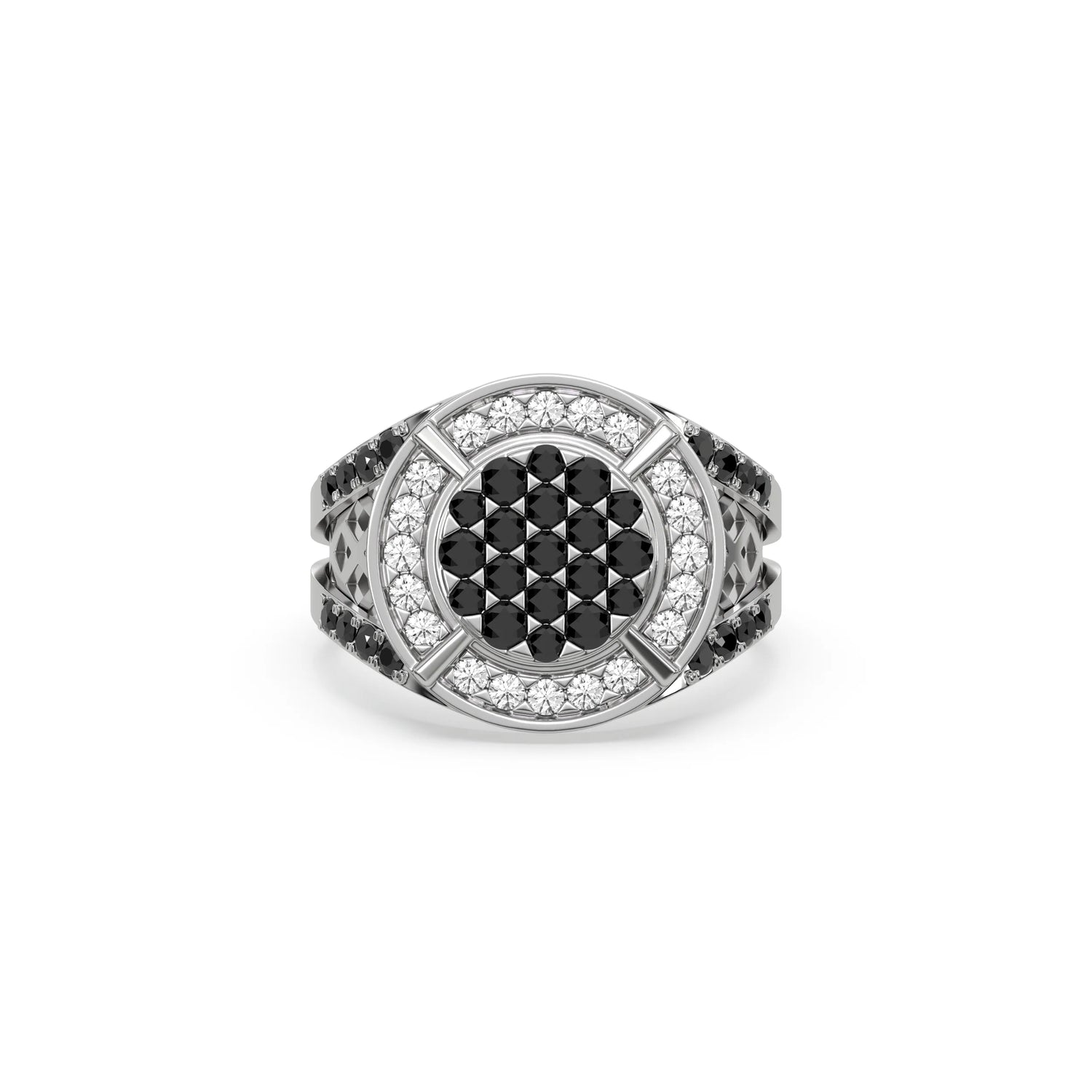 1.35 CT Black Lab Diamond Two Tone Disk Signet Ring