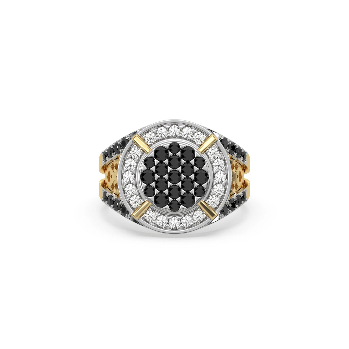 1.35 CT Black Natural Diamond Two Tone Disk Signet Ring