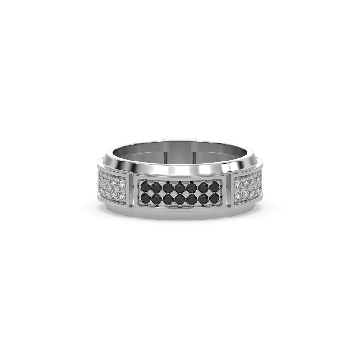 0.85 CT Black and White Natural Diamond Two Tone Eternity Ring