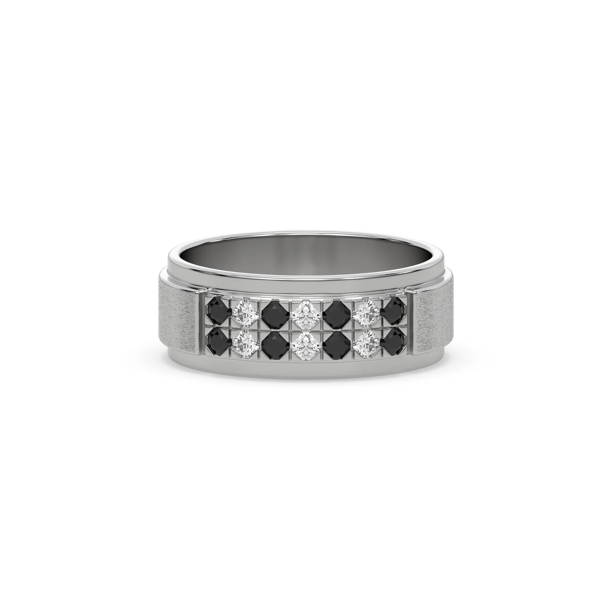 0.63 CT Black and White Natural Diamond Checkerboard Ring