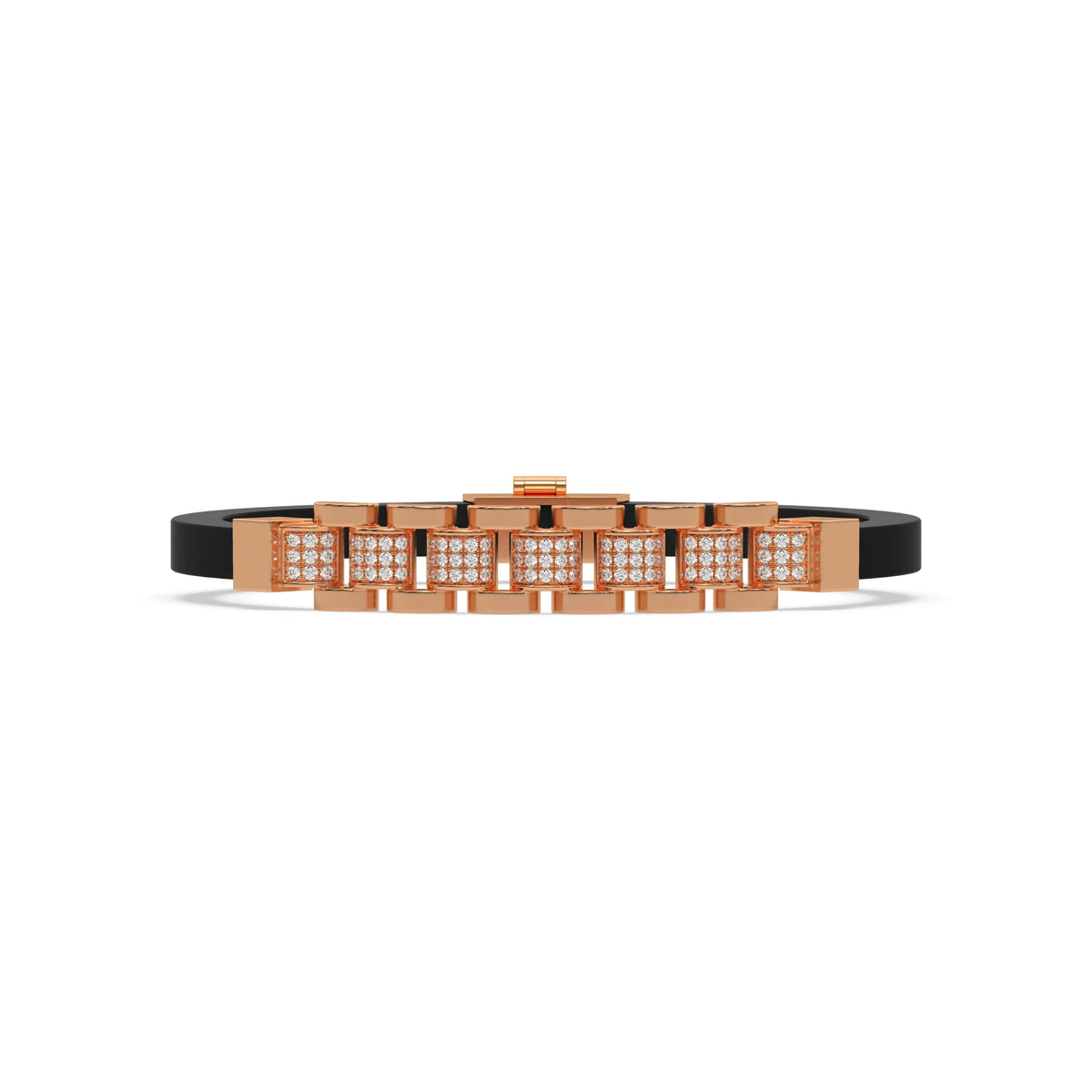 This rose gold Lex diamond rubber bracelet features 0.97 CT of round cut diamonds set in a pave setting in top view