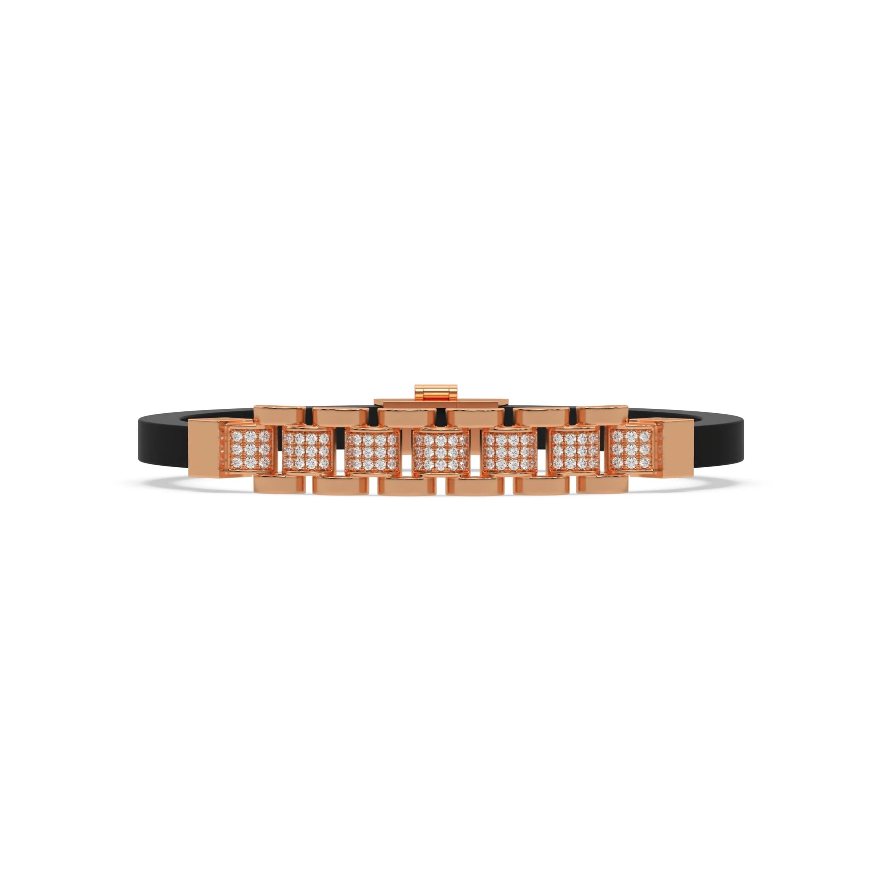 This rose gold Lex diamond rubber bracelet features 0.97 CT of round cut diamonds set in a pave setting in top view