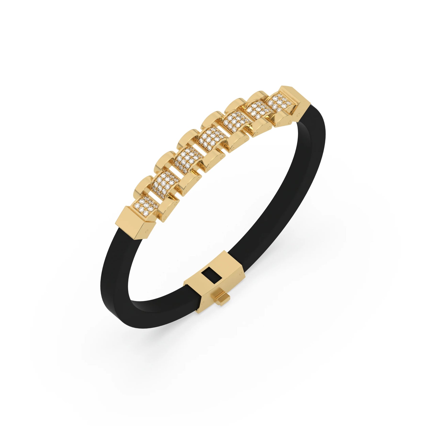 This yellow gold Lex diamond rubber bracelet features 0.97 CT of round cut diamonds set in a pave setting in 3d view