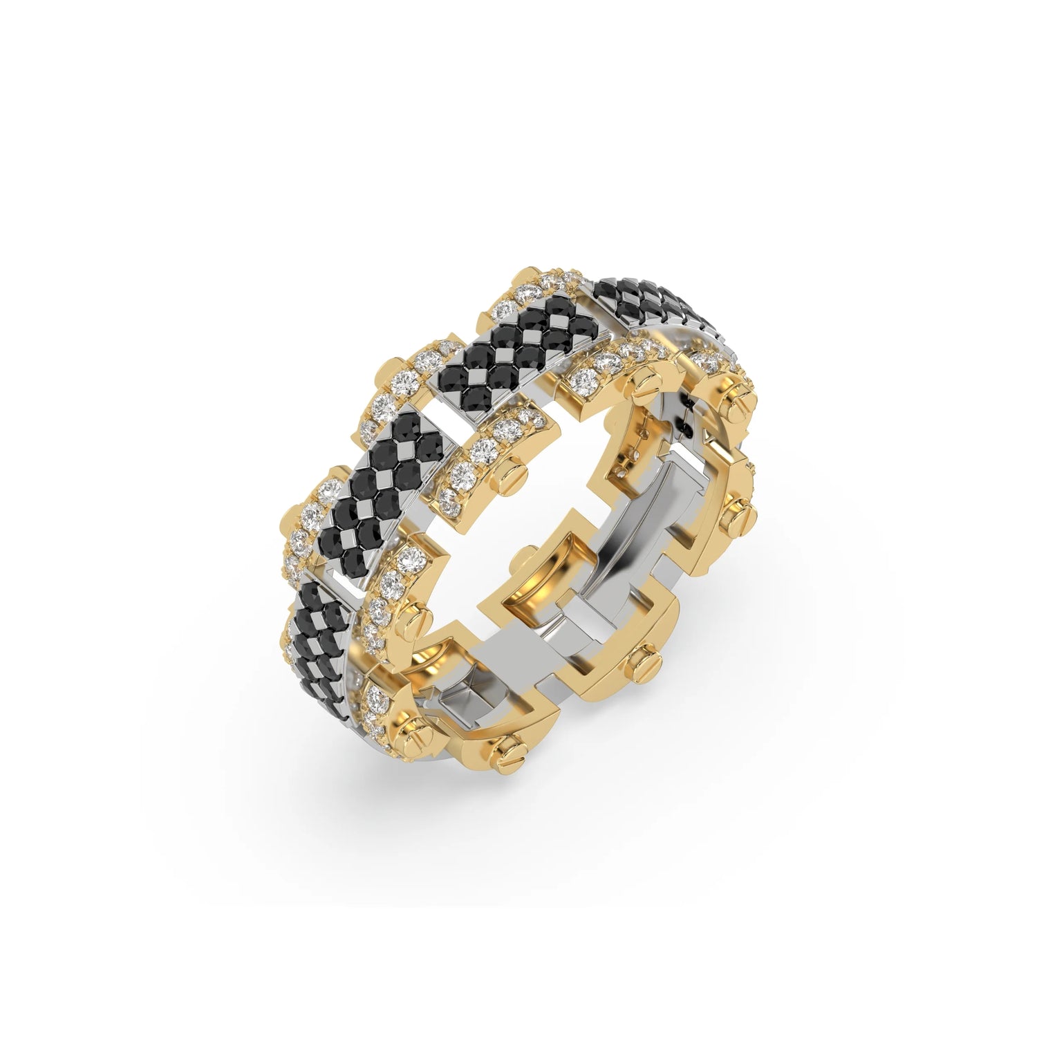 1.25 CT Black and White Natural Diamond Gridlock Ring