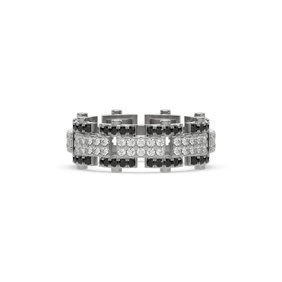 1.25 CT Black and White Natural Diamond Dual Tone Eternity Ring