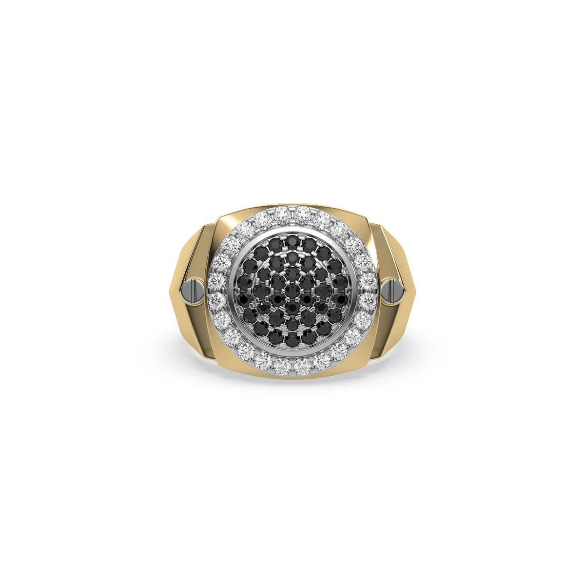 0.96 CT Black and White Lab Diamond Round Mens Signet Ring