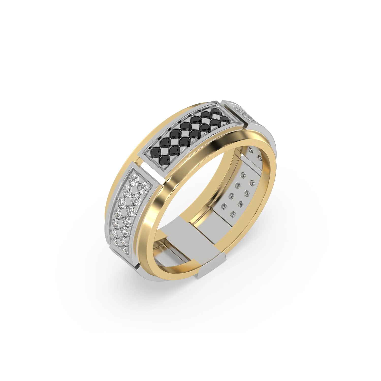 0.85 CT Black and White Natural Diamond Two Tone Eternity Ring