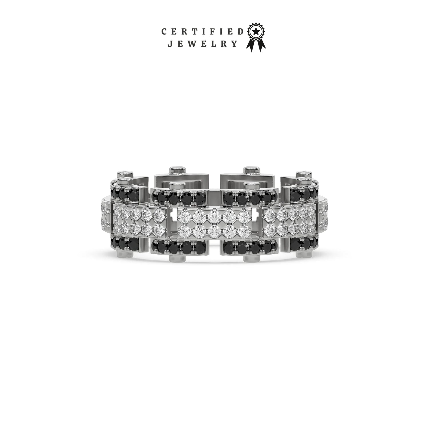 1.25 CT Black and White Natural Diamond Dual Tone Eternity Ring