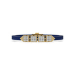 This yellow gold axel diamond rubber bracelet features two box motifs in the center and two box motifs with arrows on each end. The bracelet elegantly showcases 36 diamonds set in a four-prong setting in top view