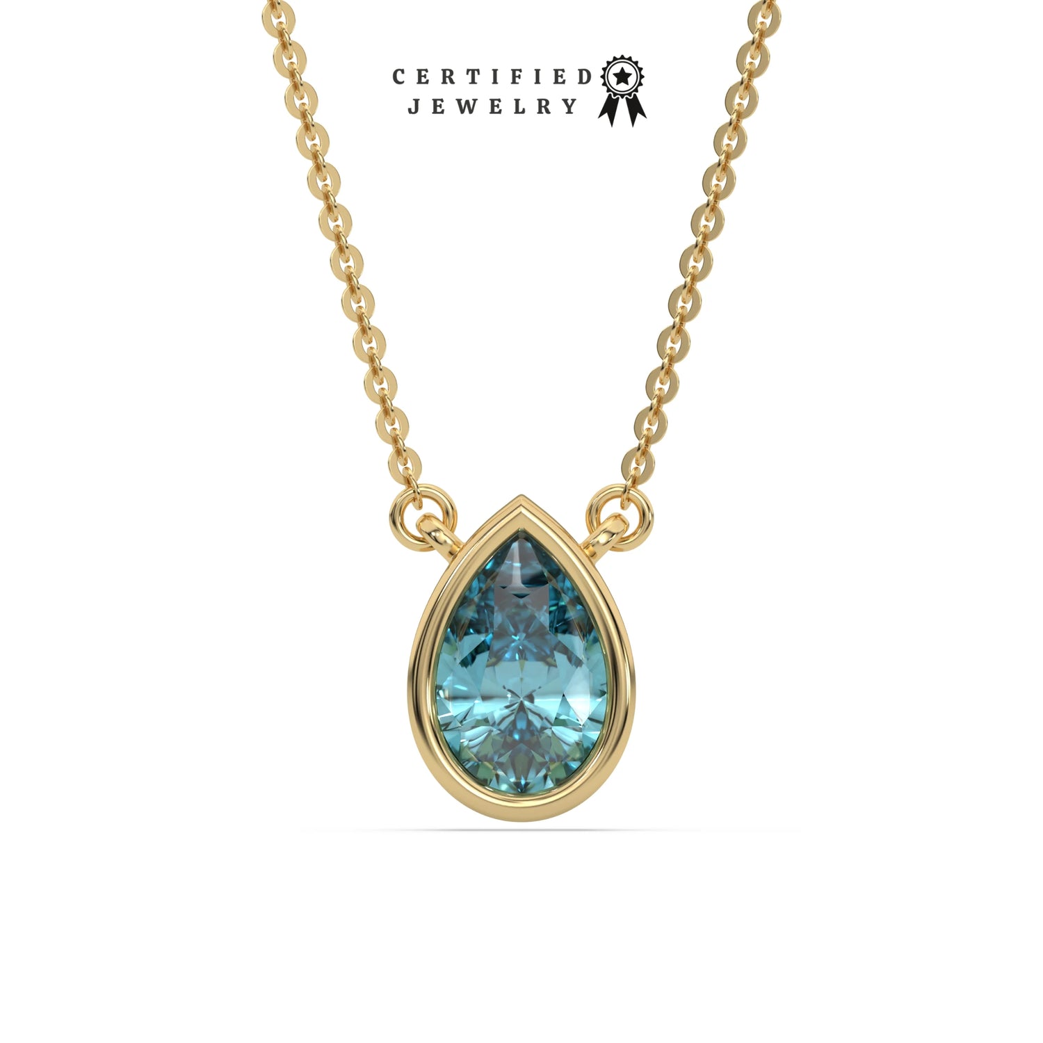 3 CT Fancy Blue Bezel Pear Solitaire Diamond Necklace