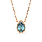 This rose gold Fancy Blue Pear Solitaire Diamond Necklace made with a fancy Blue pear cut diamond in bezel setting with adjustable chain in top view