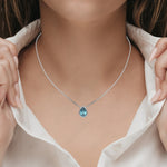  Fancy Blue Pear Solitaire Diamond Necklace made with a fancy Blue pear cut diamond in bezel setting with adjustable chain 