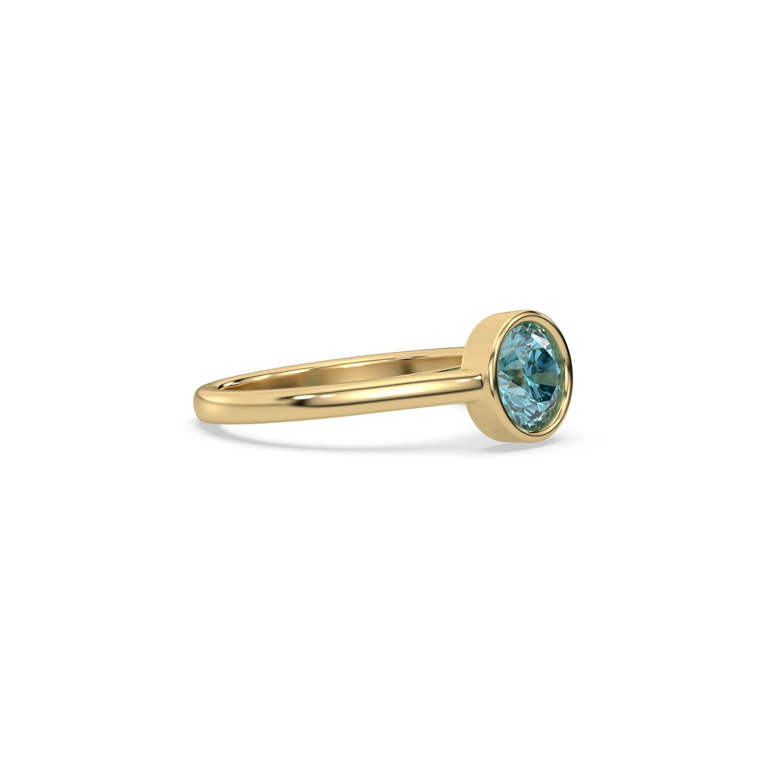 18K Yellow Gold Fancy Blue Round Diamond Engagement Ring