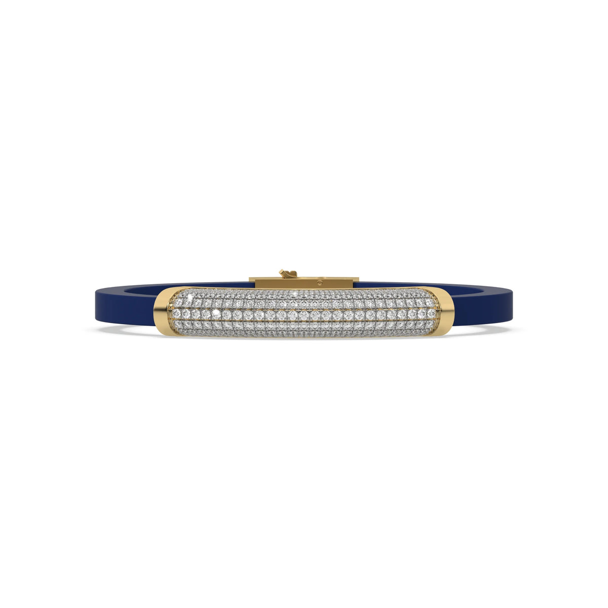 This yellow gold Curved diamond rubber bracelet features 3.90 CT of round cut diamonds set in a prong setting in top view