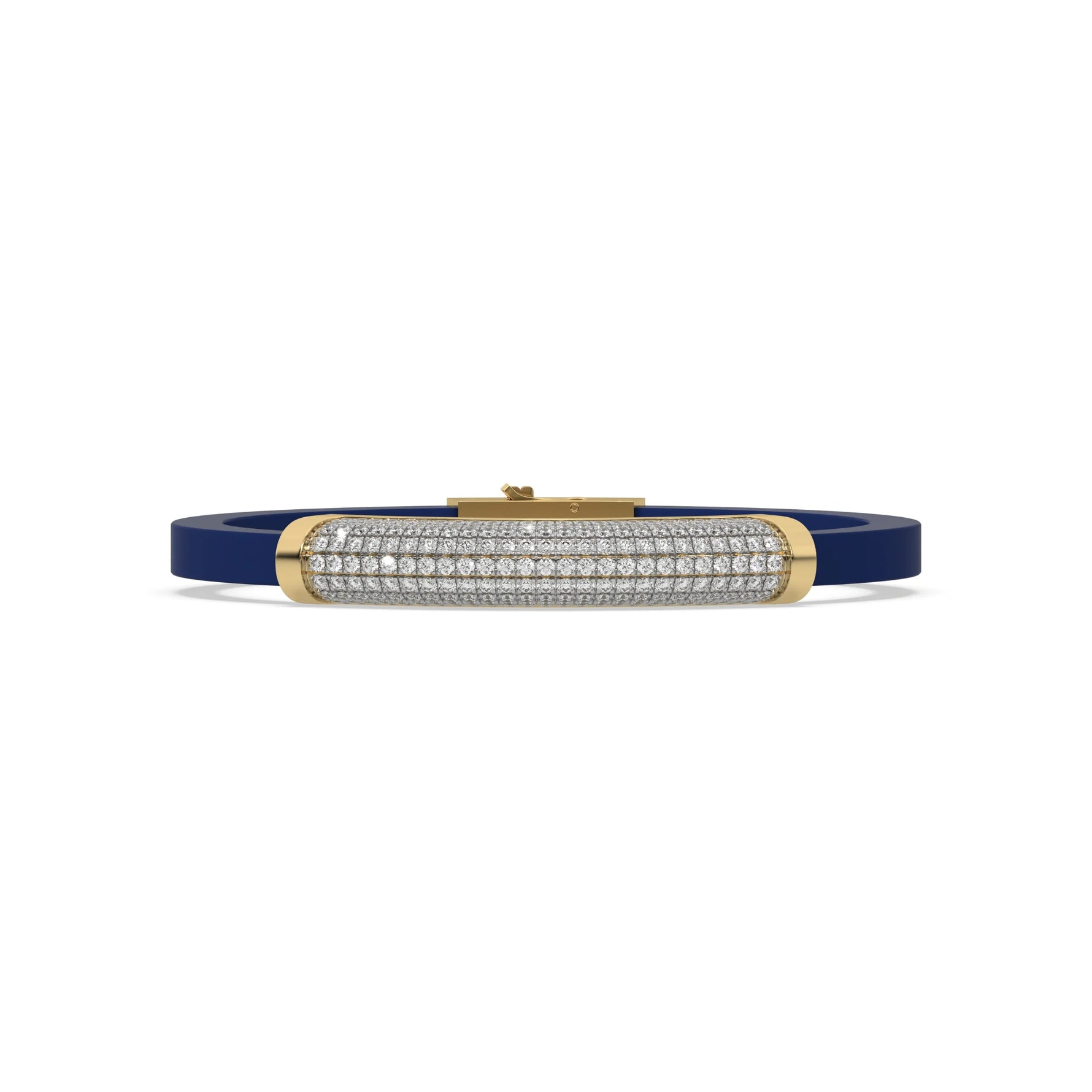 This yellow gold Curved diamond rubber bracelet features 3.90 CT of round cut diamonds set in a prong setting in top view