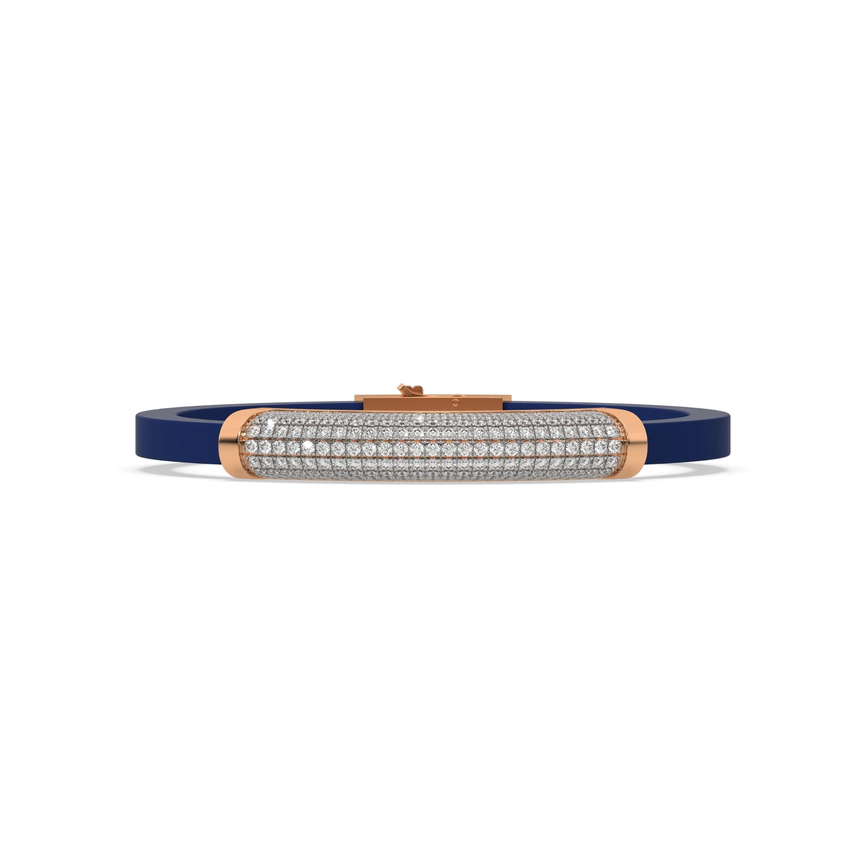 This rose gold Curved diamond rubber bracelet features 3.90 CT of round cut diamonds set in a prong setting in top view