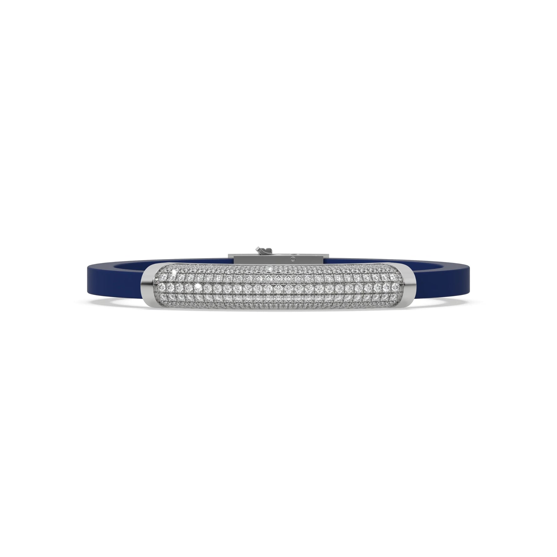 This white gold Curved diamond rubber bracelet features 3.90 CT of round cut diamonds set in a prong setting in top view