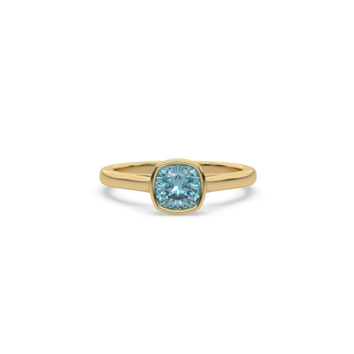 14K Yellow Gold Fancy Blue Cushion  Diamond Engagement Ring