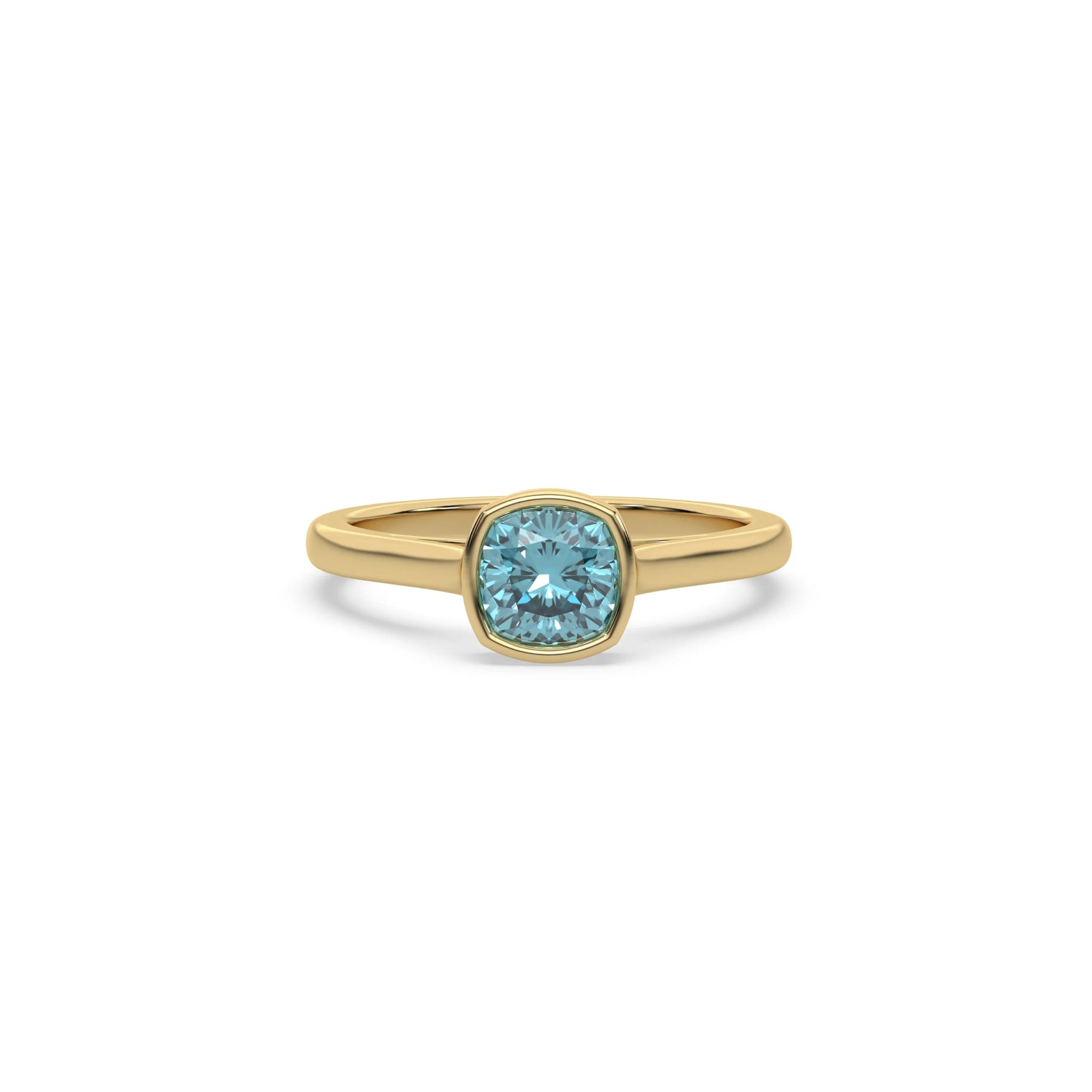 14K Yellow Gold Fancy Blue Cushion  Diamond Engagement Ring
