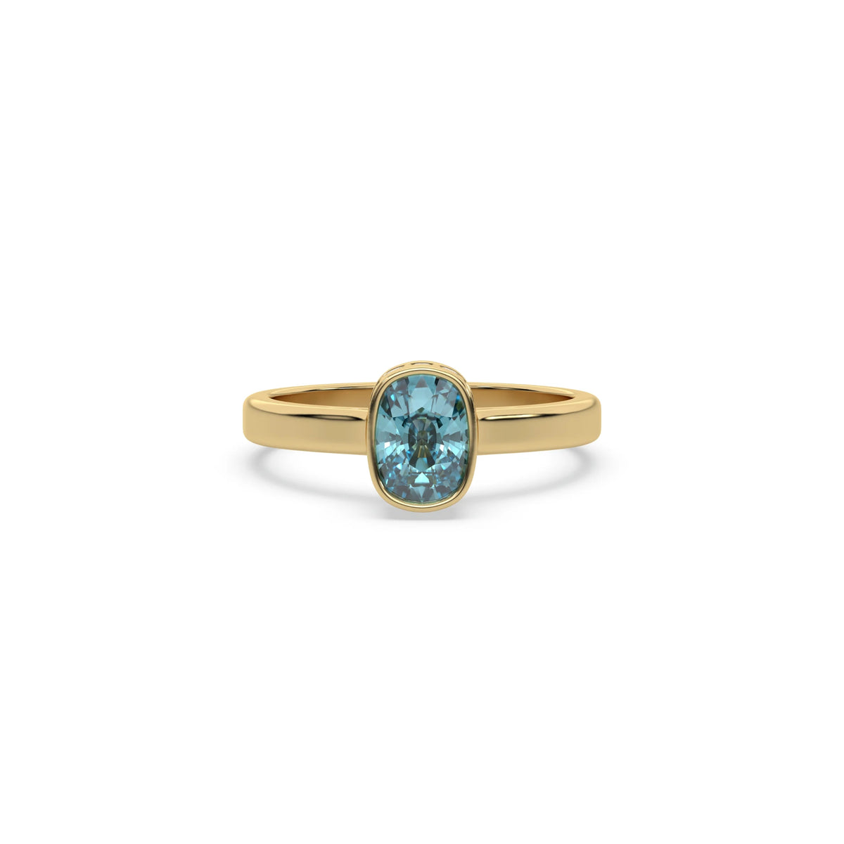 14K Yellow Gold  Fancy Blue Cushion Diamond Engagement Ring