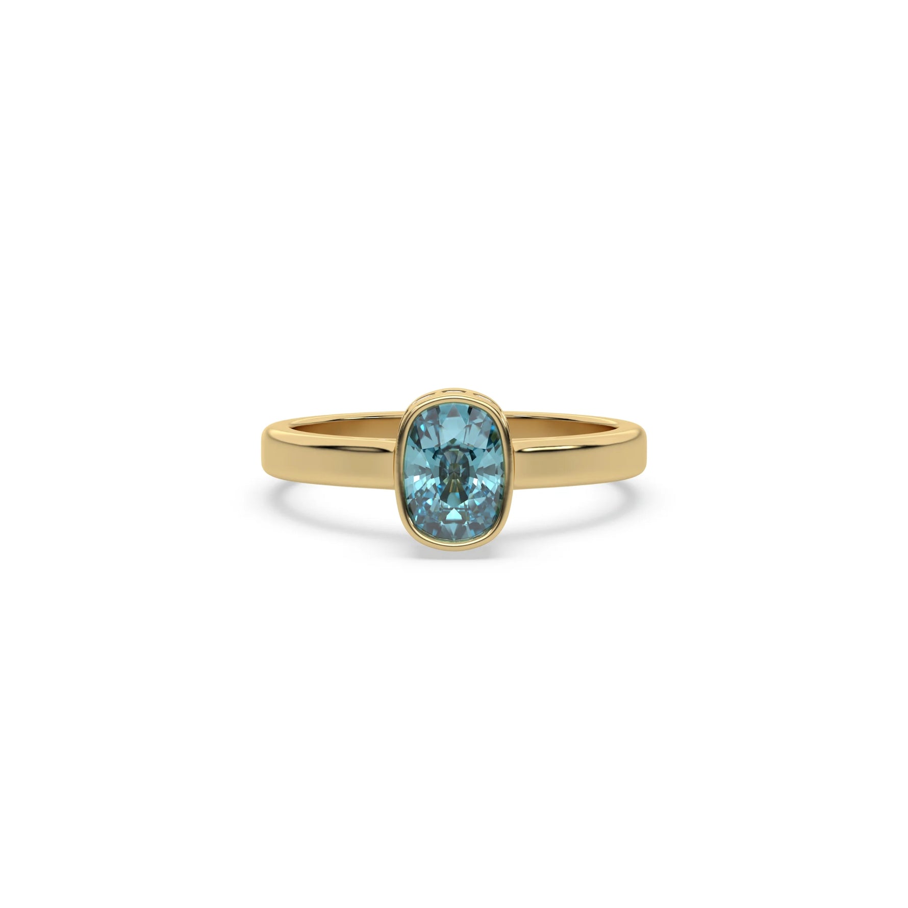 14K Yellow Gold  Fancy Blue Cushion Diamond Engagement Ring