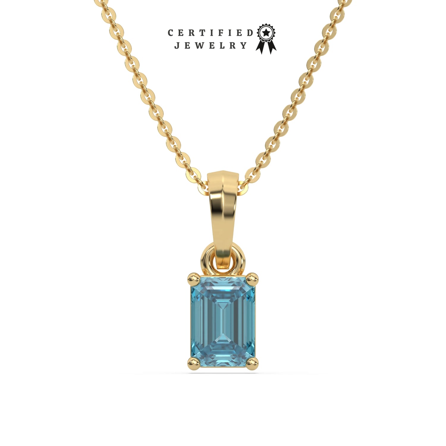 3 CT Fancy Blue Diamond Emerald Solitaire Necklace