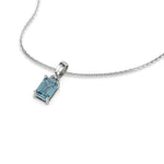 This white gold Fancy Blue Emerald Solitaire Diamond Necklace made with an fancy Blue emerald cut diamond in a four prong setting with adjustable chain in 3d view