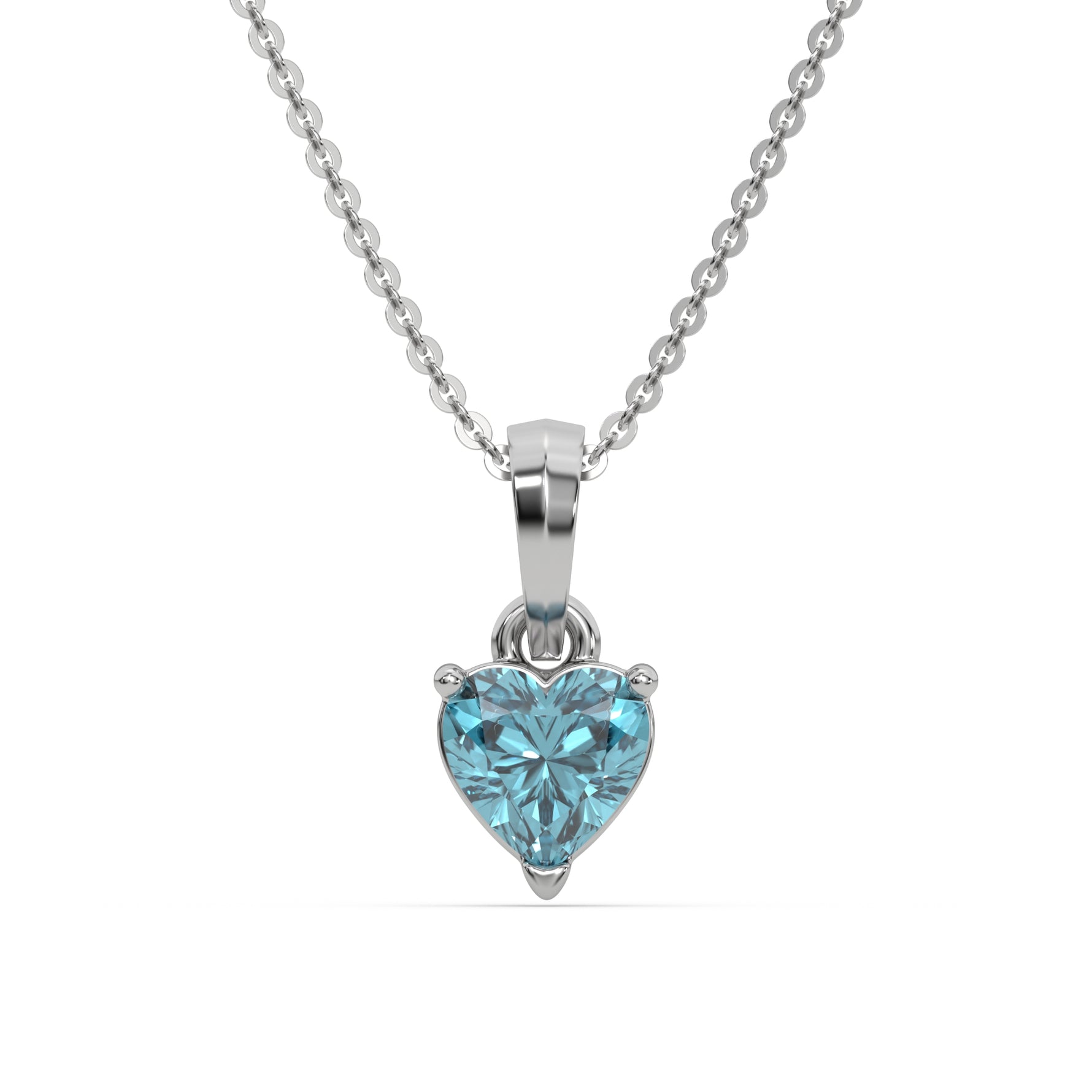 This white gold Fancy Blue Heart Solitaire Diamond Necklace made with a fancy Blue heart cut diamond in a four prong setting with adjustable chain in top view