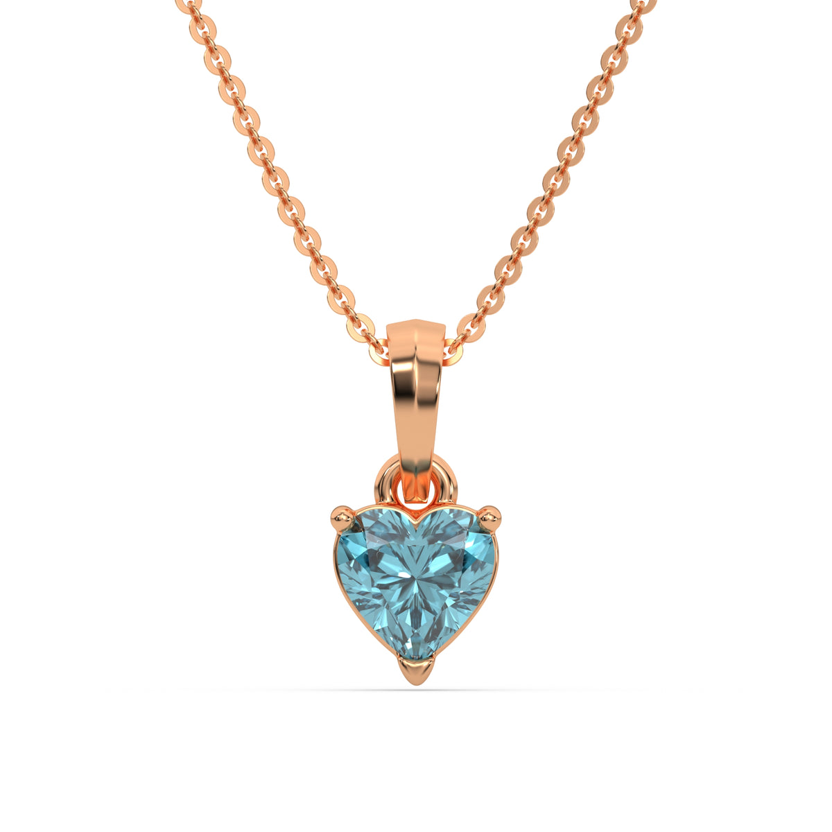 This rose gold Fancy Blue Heart Solitaire Diamond Necklace made with a fancy Blue heart cut diamond in a four prong setting with adjustable chain in top view