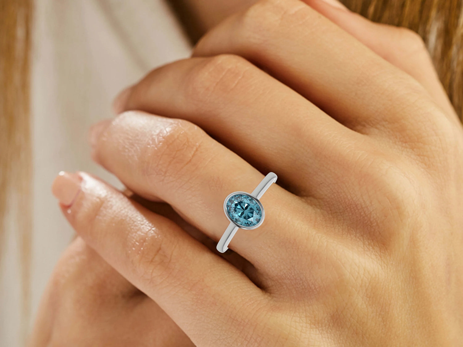 3 CT Fancy Blue Diamond Oval Bezel Engagement Ring