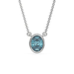 This white gold Fancy Blue Oval Solitaire Diamond Necklace made with an fancy Blue oval cut diamond in bezel setting with adjustable chain in top view