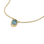 This yellow gold Fancy Blue Oval Solitaire Diamond Necklace made with an fancy Blue oval cut diamond in bezel setting with adjustable chain in 3d view