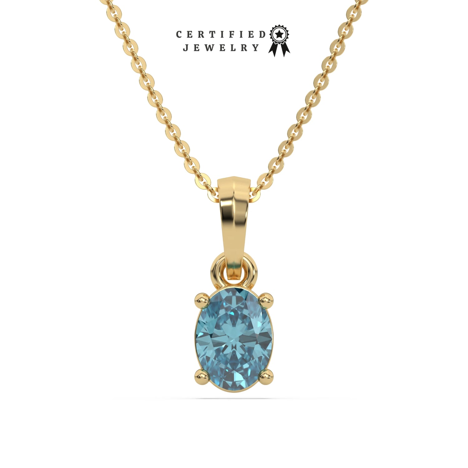 3 CT Fancy Blue Diamond Oval Solitaire Necklace