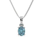 This white gold Fancy Blue Oval Solitaire Diamond Necklace made with an fancy Blue oval cut diamond in a four prong setting with adjustable chain in top view