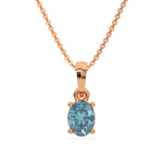 This rose gold Fancy Blue Oval Solitaire Diamond Necklace made with an fancy Blue oval cut diamond in a four prong setting with adjustable chain in top view