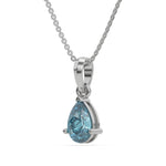 This white gold Fancy Blue Pear Solitaire Diamond Necklace made with a fancy Blue pear cut diamond in a four prong setting with adjustable chain in side view