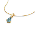 This yellow gold Fancy Blue Pear Solitaire Diamond Necklace made with a fancy Blue pear cut diamond in a four prong setting with adjustable chain in 3d view