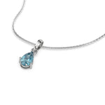 This white gold Fancy Blue Pear Solitaire Diamond Necklace made with a fancy Blue pear cut diamond in a four prong setting with adjustable chain in 3d view