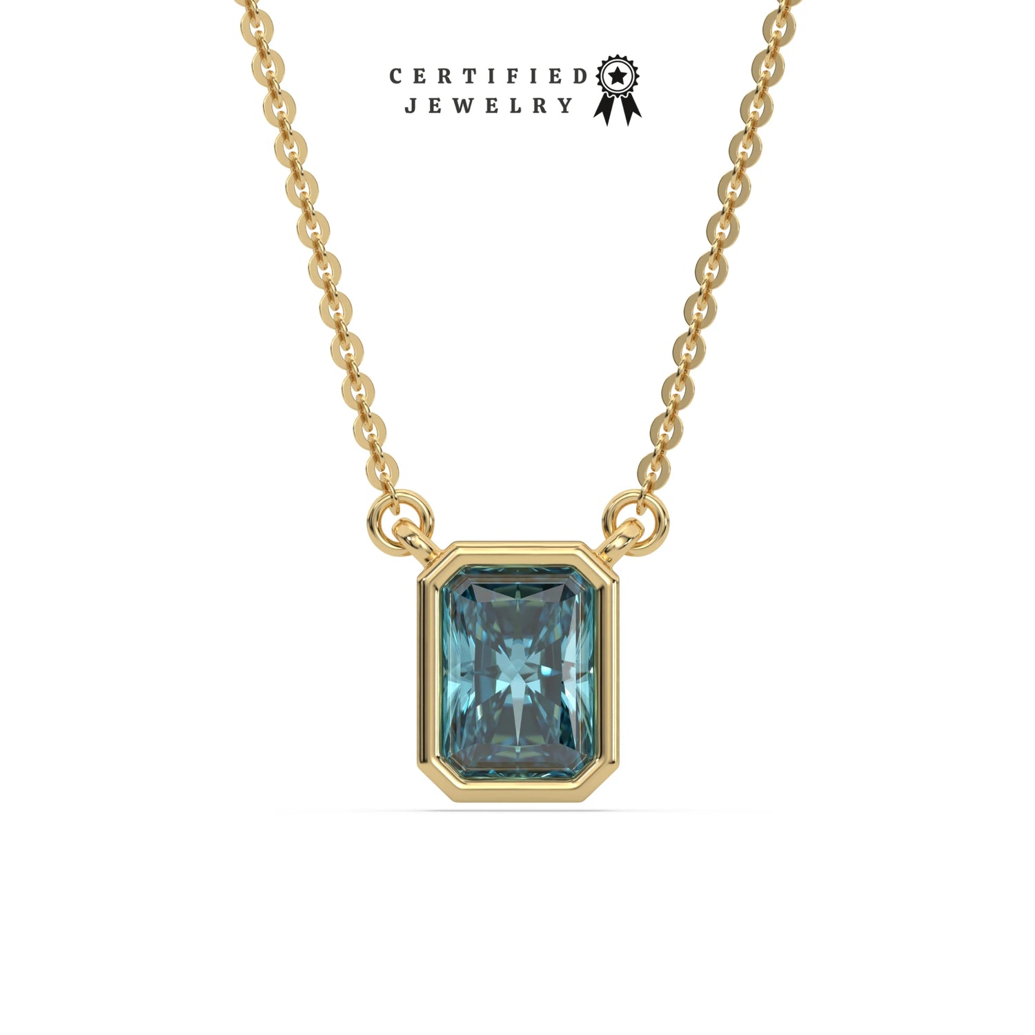 3 CT Fancy Blue Diamond Radiant Bezel Solitaire Necklace