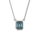 This white gold Fancy Blue Radiant Solitaire Diamond Necklace made with a fancy Blue radiant cut diamond in bezel setting with adjustable chain in top view