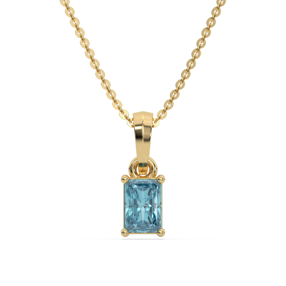 18K Yellow Gold Fancy Blue Radiant Solitaire Diamond Necklace
