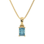 18K Yellow Gold Fancy Blue Radiant Solitaire Diamond Necklace