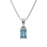 This white gold Fancy Blue Radiant Solitaire Diamond Necklace made with fancy radiant cut diamond in a four prong setting with adjustable chain in top view