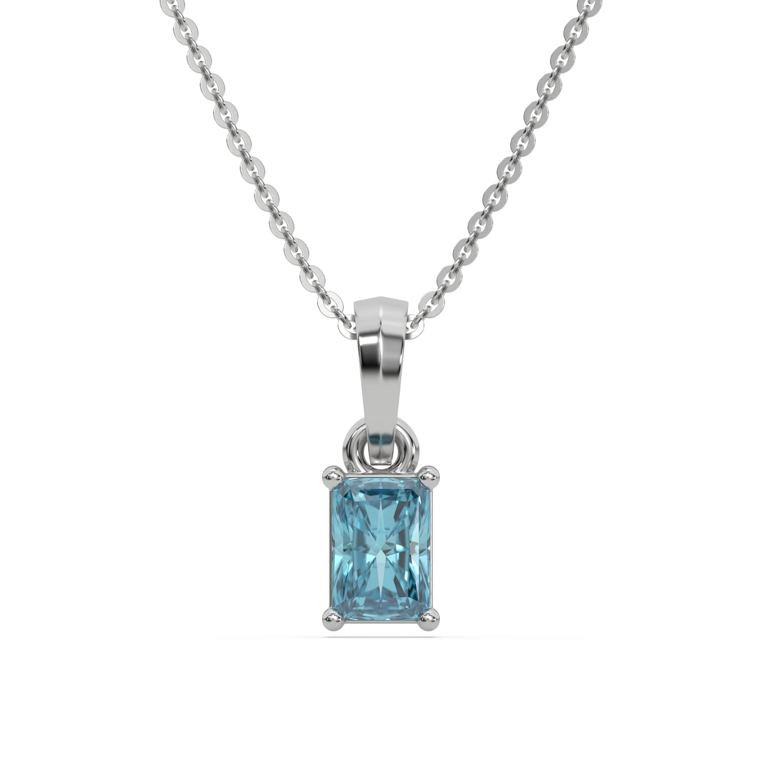 3 CT Fancy Blue Diamond Radiant Solitaire Necklace