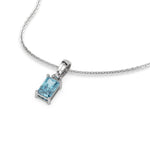 This white gold Fancy Blue Radiant Solitaire Diamond Necklace made with fancy radiant cut diamond in a four prong setting with adjustable chain in 3d view