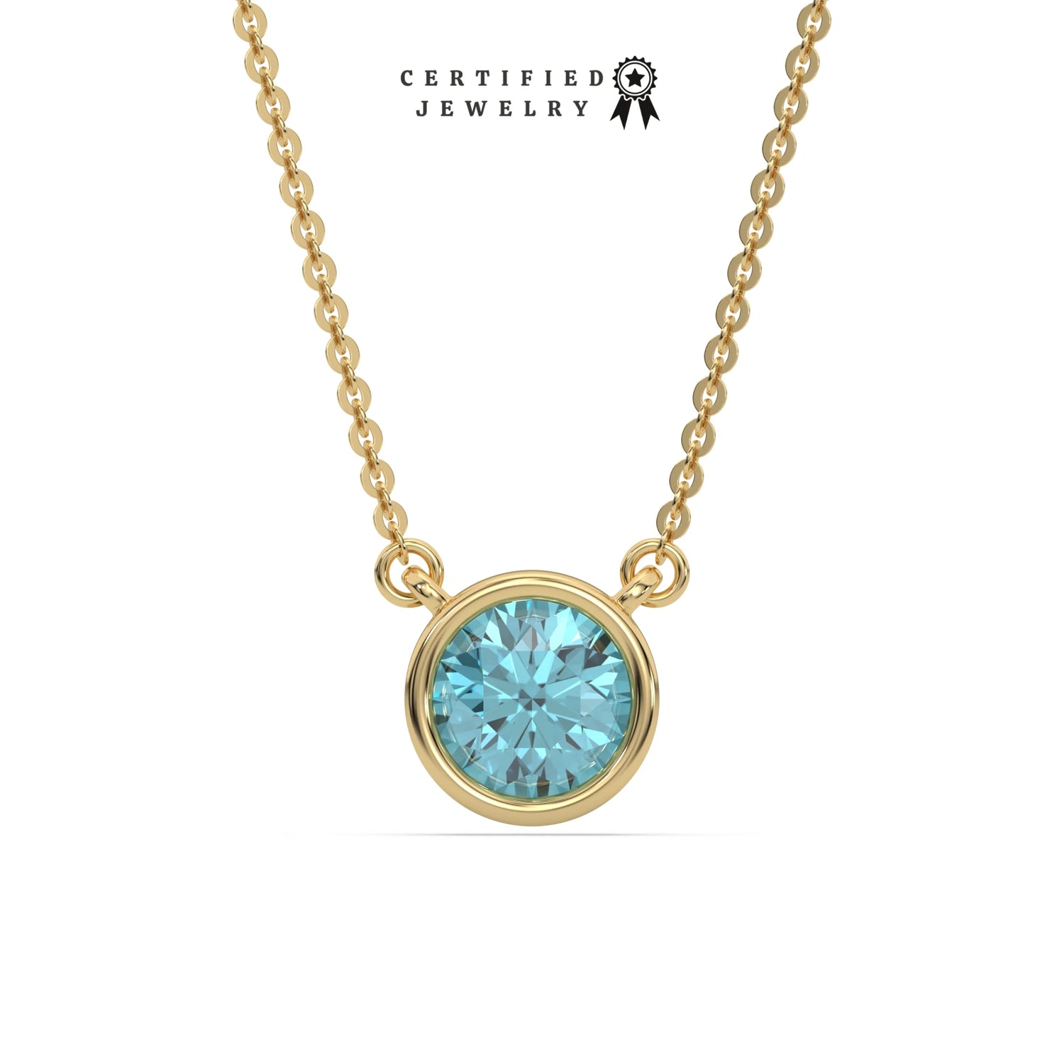 3 CT Fancy Blue Diamond Round Bezel Solitaire Necklace