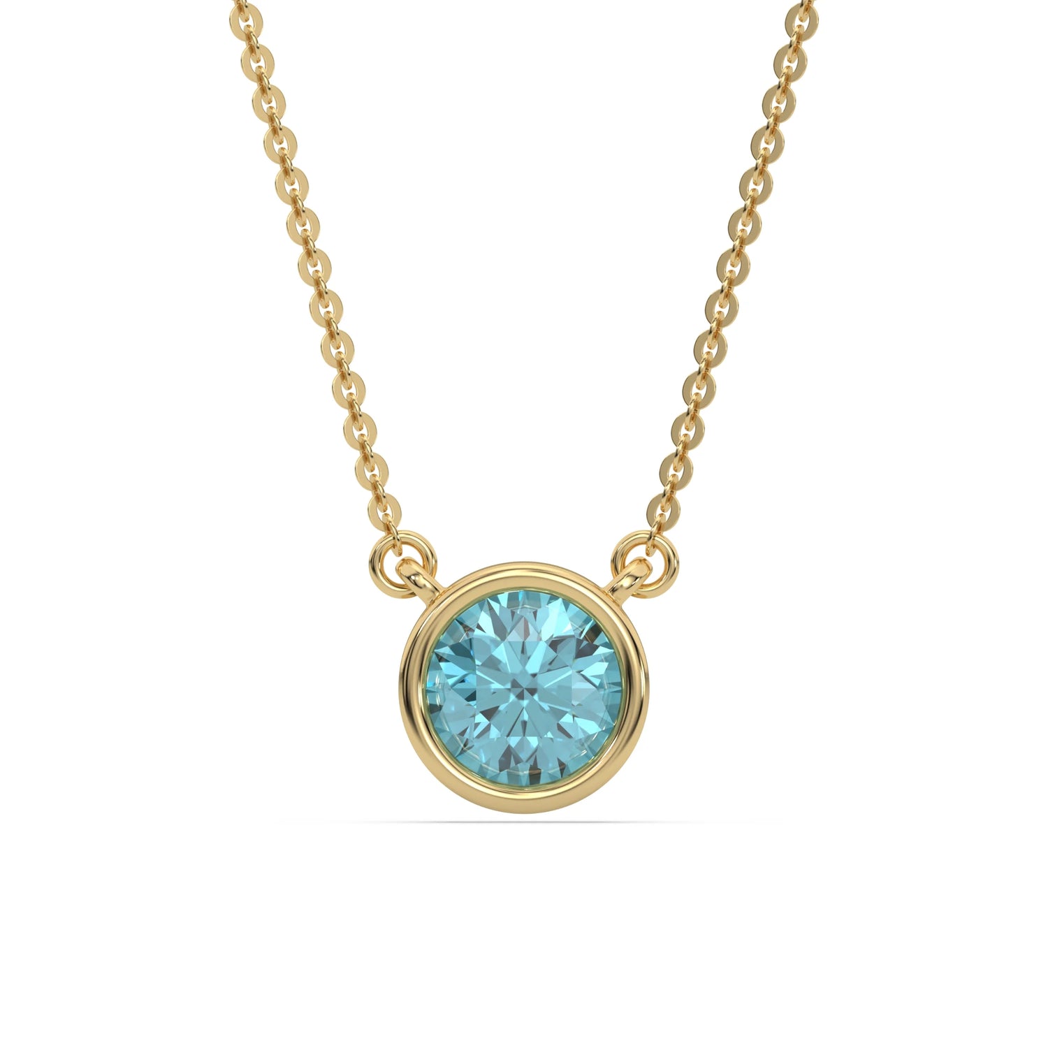 3 CT Fancy Blue Diamond Round Bezel Solitaire Necklace