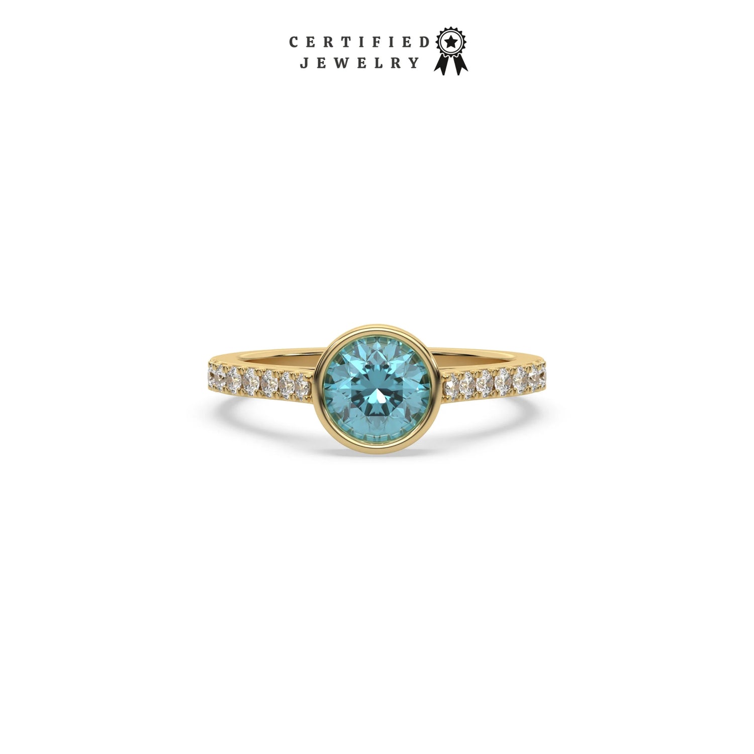 3 CT Fancy Blue Diamond Round Solitaire Bezel Engagement Ring