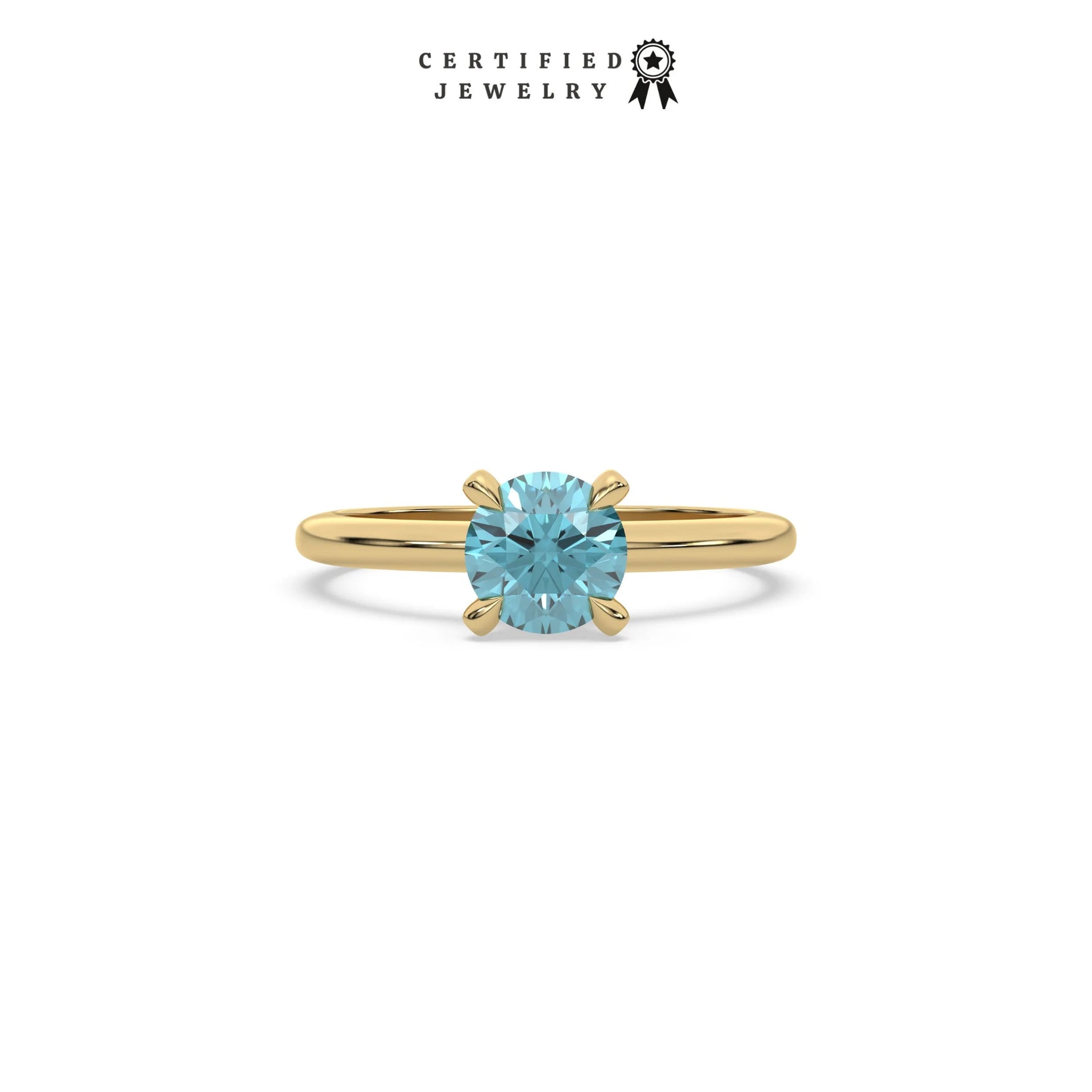 Blue Diamond Ring, Round Diamond Ring, Solitaire Diamond Ring, Engagement Ring,  14K Gold Diamond Wedding Ring, Ring For Women